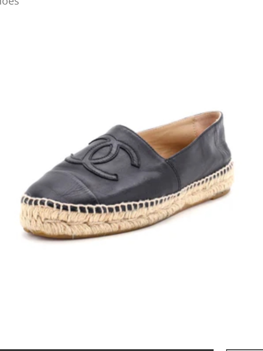 Chanel Black logo Leather CC Cap Toe Espadrille Flats size 40 used